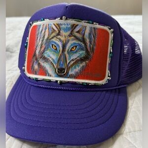 Purple Trucker Hat with Wolf Patch